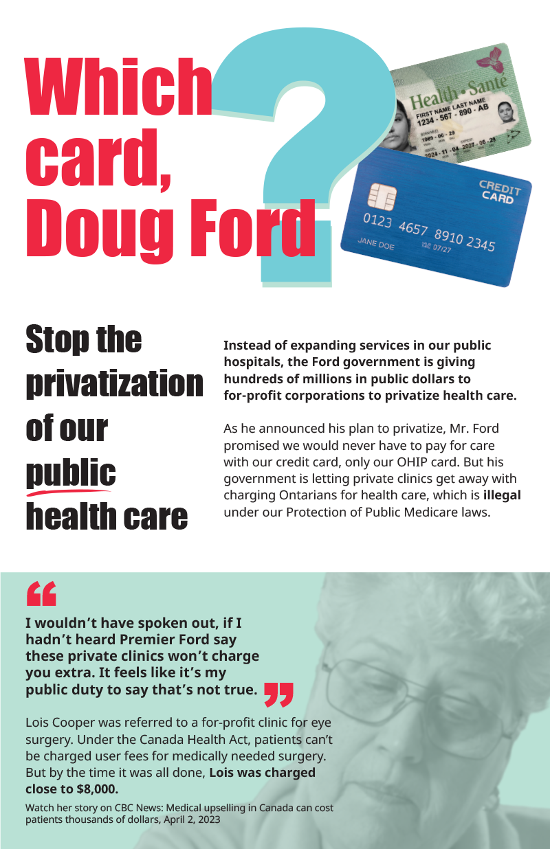 Cover of the pamplet asking "Which card, Doug Ford?"